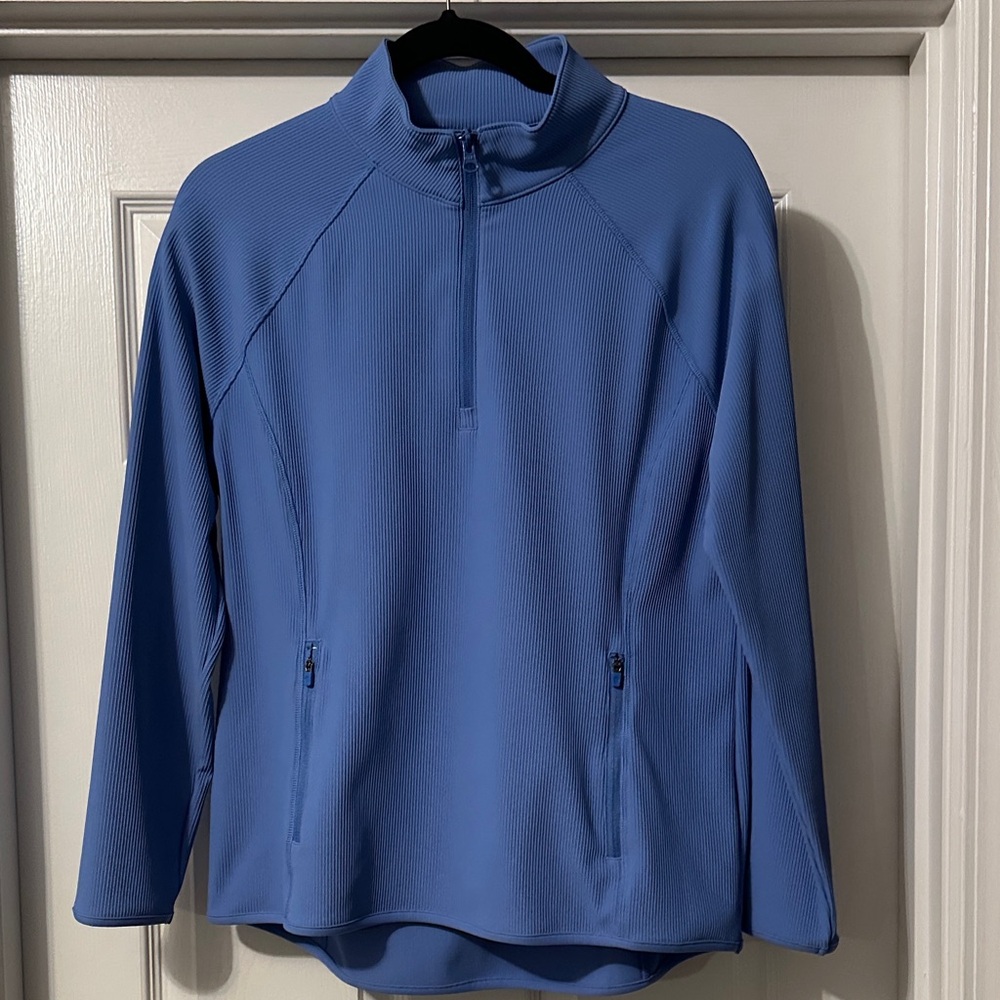 Talbots Ribbed Quarter-Zip Top light blue
